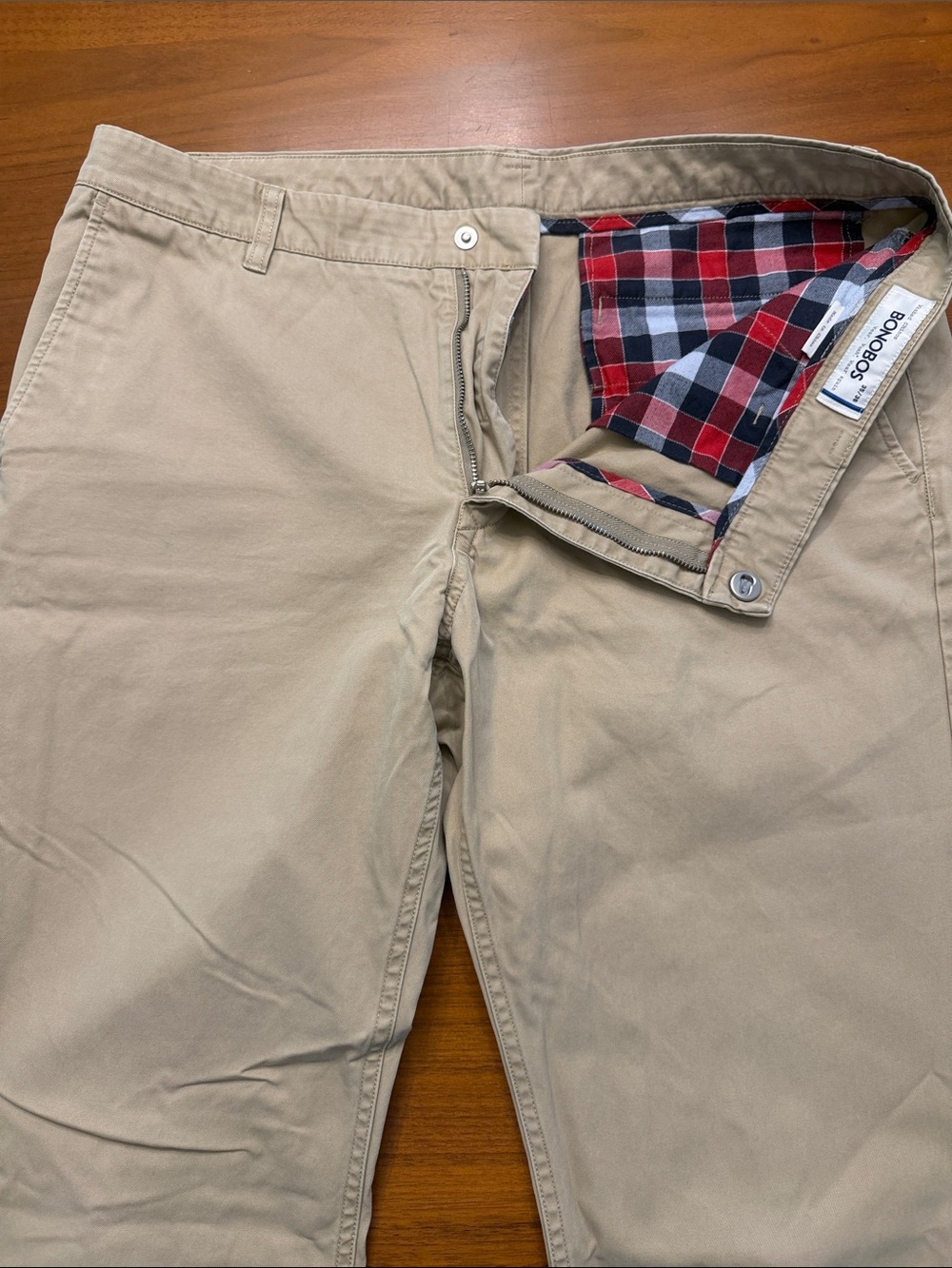 Bonobos Beige Chino Pants with Plaid Waist